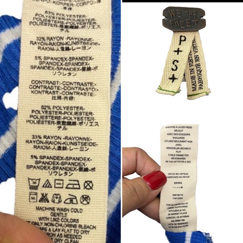 FREE PEOPLE We The Free Round About Tee Top Shirt Blue Small-S Faux Undershirt - Picture 5 of 9